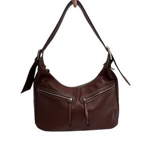 Longchamp Pebbled Genuine Leather Shoulder Bag Crossbody Brown 15X 10 Medium